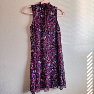 CALVIN KLEIN Sleeveless Purple Floral Swing Dress